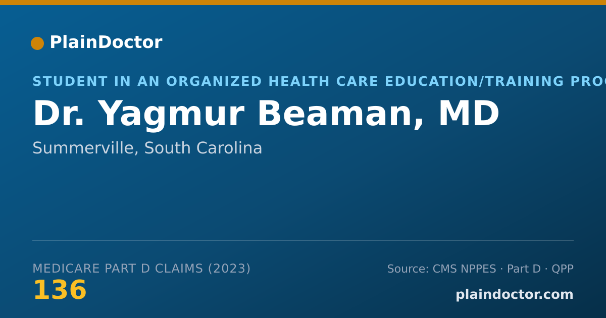 Shareable card for Yagmur Beaman, MD - Student in an Organized Health Care Education/Training Program, Summerville, SC