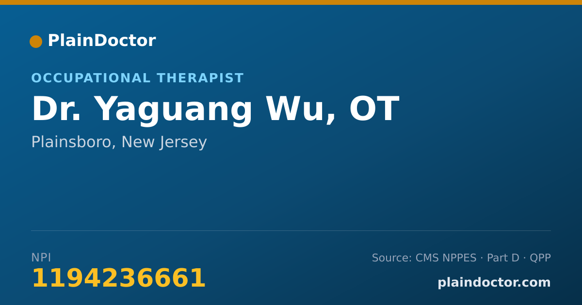 Shareable card for Yaguang Wu, OT - Occupational Therapist, Plainsboro, NJ