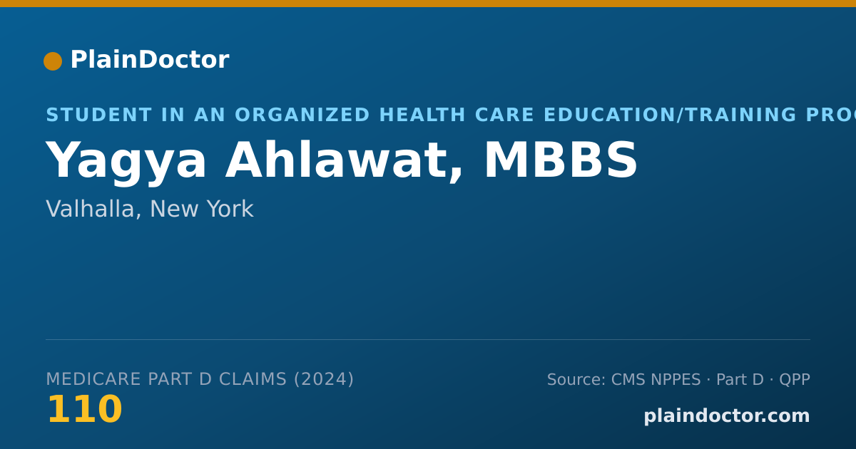 Shareable card for Yagya Ahlawat, MBBS - Student in an Organized Health Care Education/Training Program, Valhalla, NY