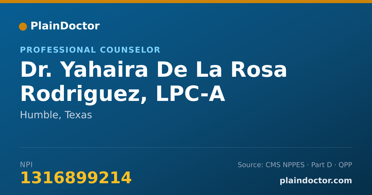 Shareable card for Yahaira De La Rosa Rodriguez, LPC-A - Professional Counselor, Humble, TX