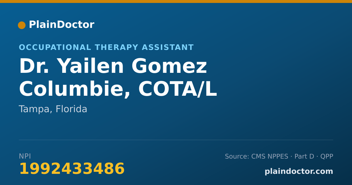 Shareable card for Yailen Gomez Columbie, COTA/L - Occupational Therapy Assistant, Tampa, FL