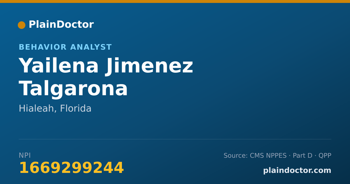 Shareable card for Yailena Jimenez Talgarona - Behavior Analyst, Hialeah, FL
