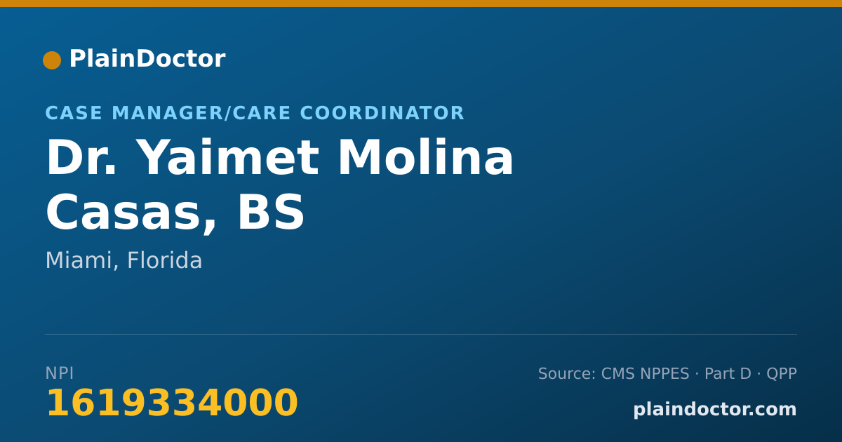 Shareable card for Yaimet Molina Casas, BS - Case Manager/Care Coordinator, Miami, FL