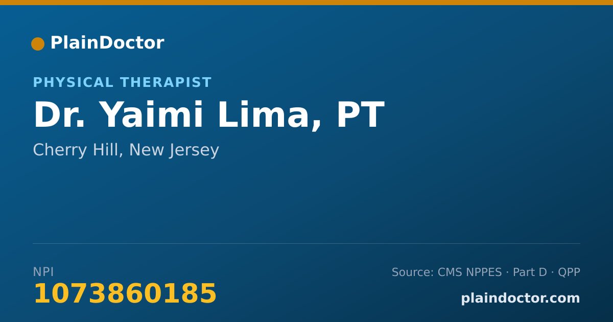 Shareable card for Yaimi Lima, PT - Physical Therapist, Cherry Hill, NJ