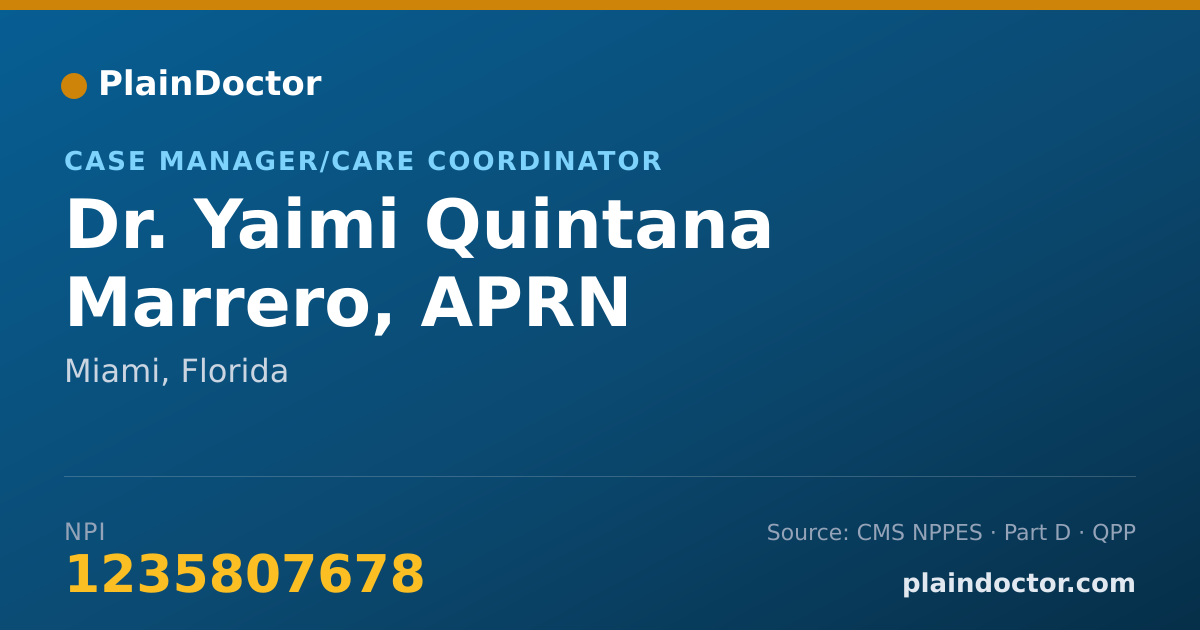 Shareable card for Yaimi Quintana Marrero, APRN - Case Manager/Care Coordinator, Miami, FL