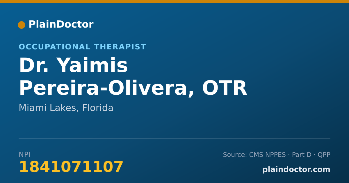 Shareable card for Yaimis Pereira-Olivera, OTR - Occupational Therapist, Miami Lakes, FL