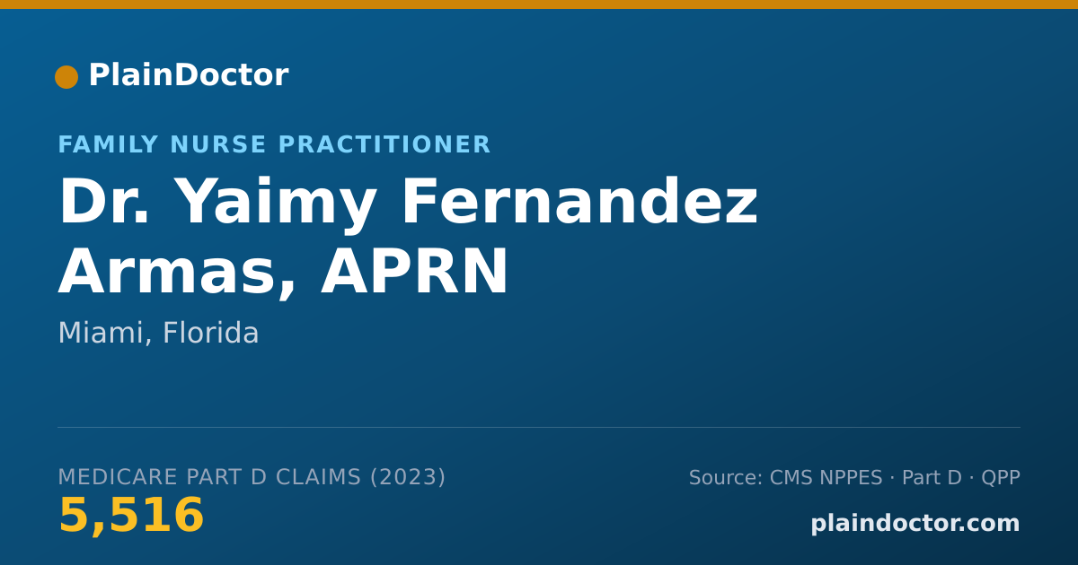 Shareable card for Yaimy Fernandez Armas, APRN - Family Nurse Practitioner, Miami, FL