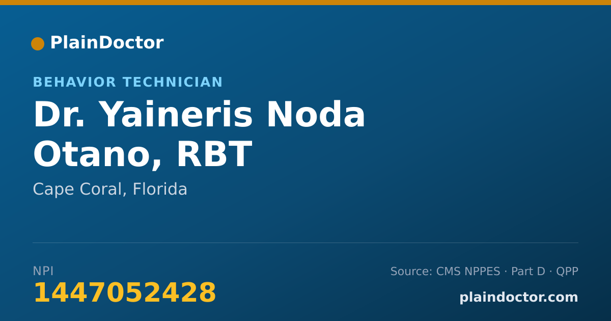 Shareable card for Yaineris Noda Otano, RBT - Behavior Technician, Cape Coral, FL