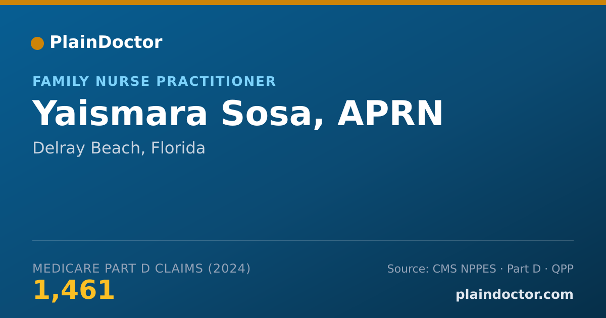 Shareable card for Yaismara Sosa, APRN - Family Nurse Practitioner, Delray Beach, FL
