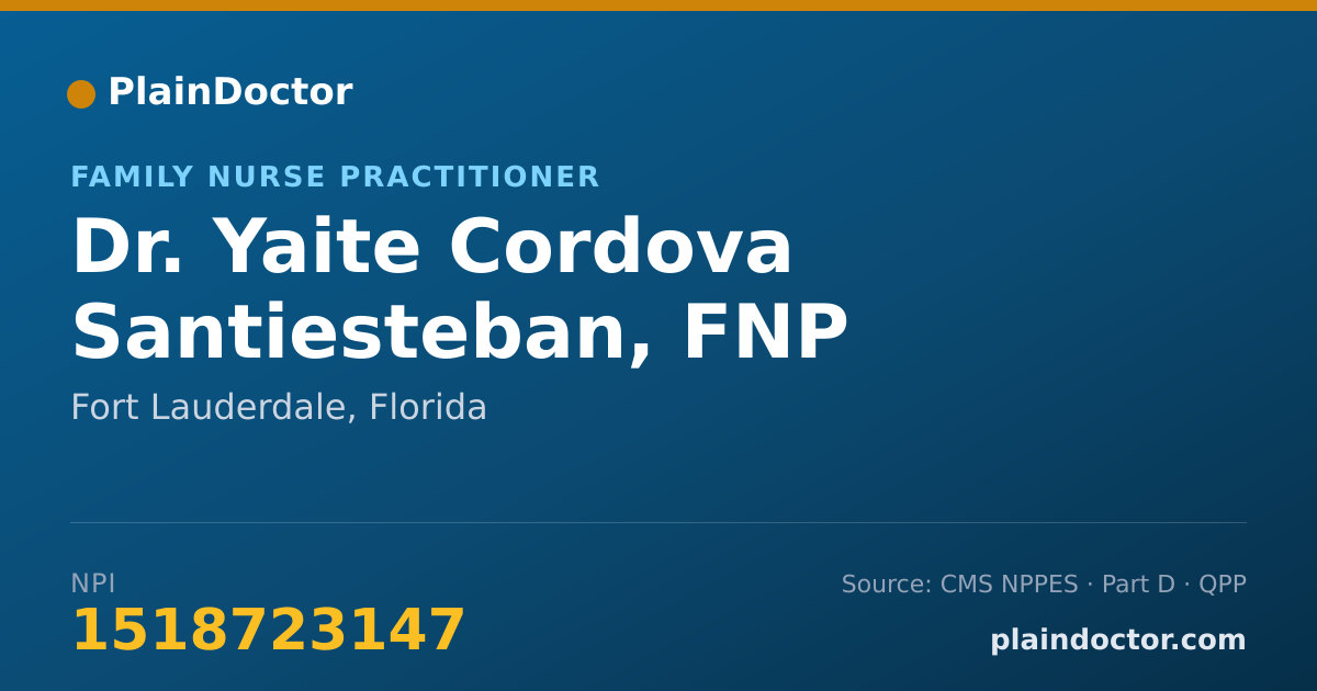 Shareable card for Yaite Cordova Santiesteban, FNP - Family Nurse Practitioner, Fort Lauderdale, FL