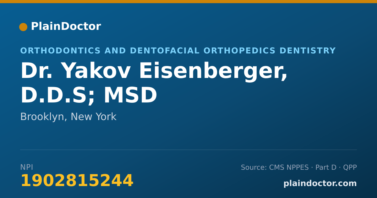 Shareable card for Yakov Eisenberger, D.D.S; MSD - Orthodontics and Dentofacial Orthopedics Dentistry, Brooklyn, NY