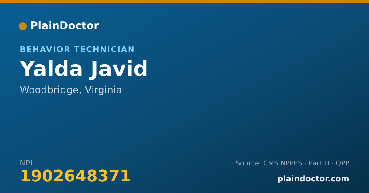 Shareable card for Yalda Javid - Behavior Technician, Woodbridge, VA