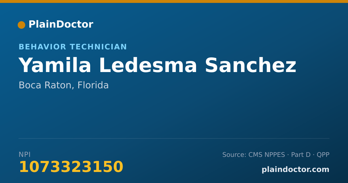 Shareable card for Yamila Ledesma Sanchez - Behavior Technician, Boca Raton, FL