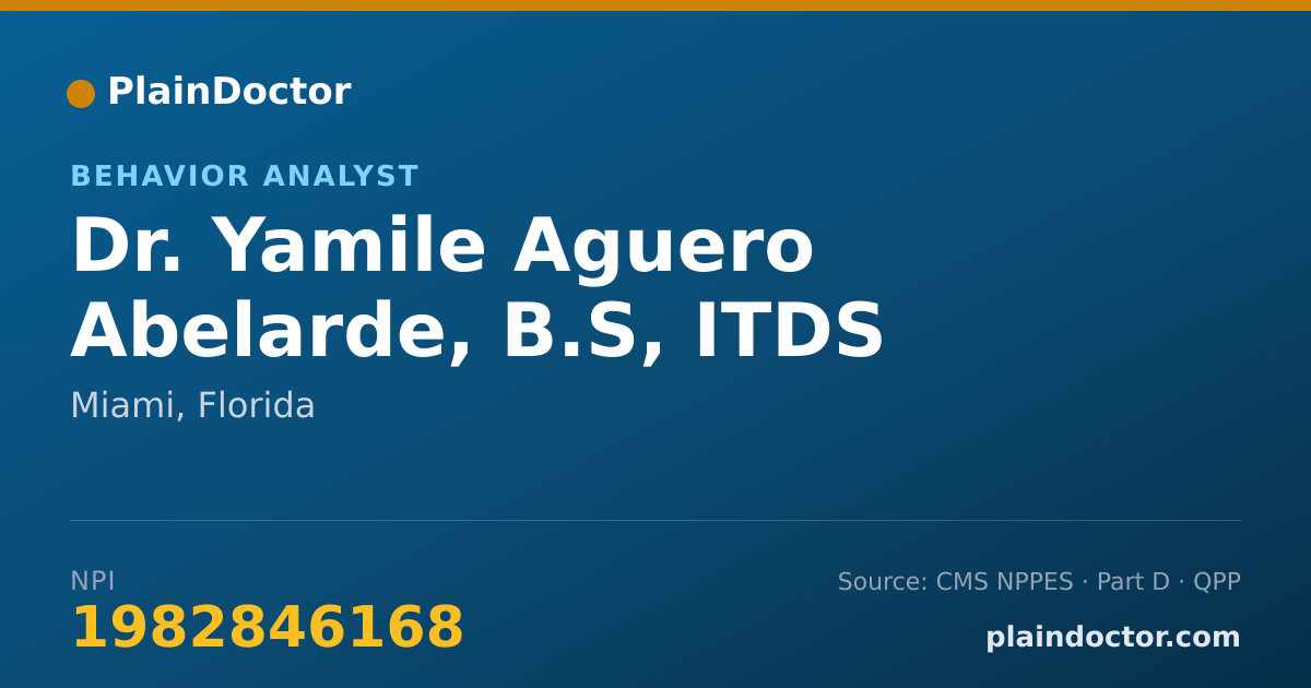 Shareable card for Yamile Aguero Abelarde, B.S, ITDS - Behavior Analyst, Miami, FL