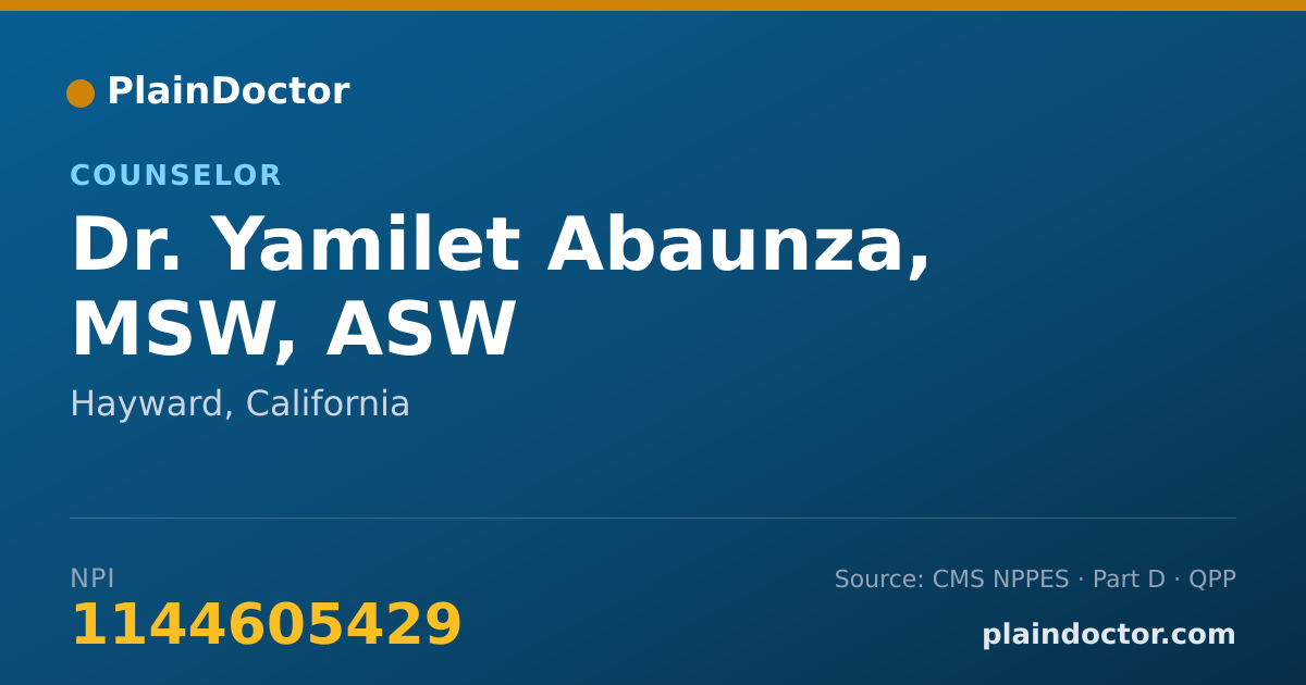 Shareable card for Yamilet Abaunza, MSW, ASW - Counselor, Hayward, CA