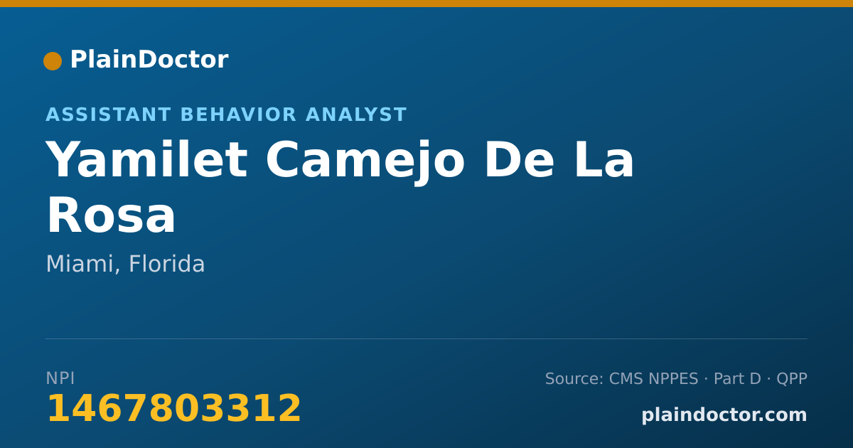 Shareable card for Yamilet Camejo De La Rosa - Assistant Behavior Analyst, Miami, FL
