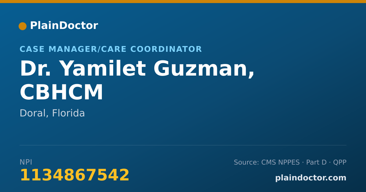Shareable card for Yamilet Guzman, CBHCM - Case Manager/Care Coordinator, Doral, FL