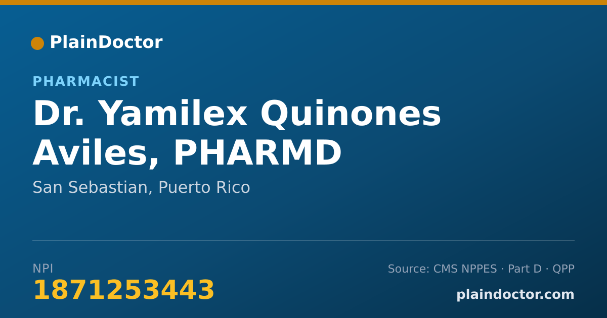 Shareable card for Yamilex Quinones Aviles, PHARMD - Pharmacist, San Sebastian, PR