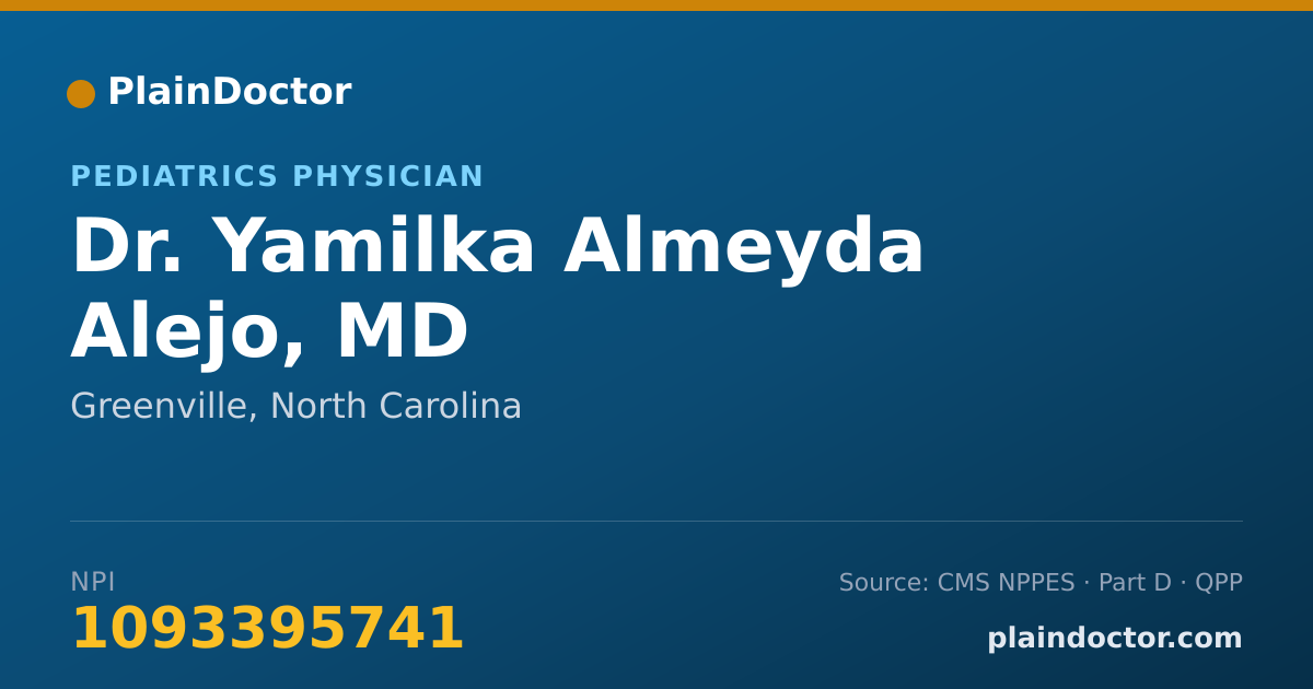 Shareable card for Yamilka Almeyda Alejo, MD - Pediatrics Physician, Greenville, NC