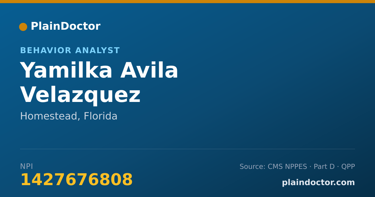Shareable card for Yamilka Avila Velazquez - Behavior Analyst, Homestead, FL