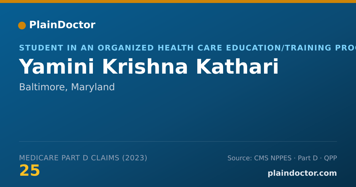 Shareable card for Yamini Krishna Kathari - Student in an Organized Health Care Education/Training Program, Baltimore, MD