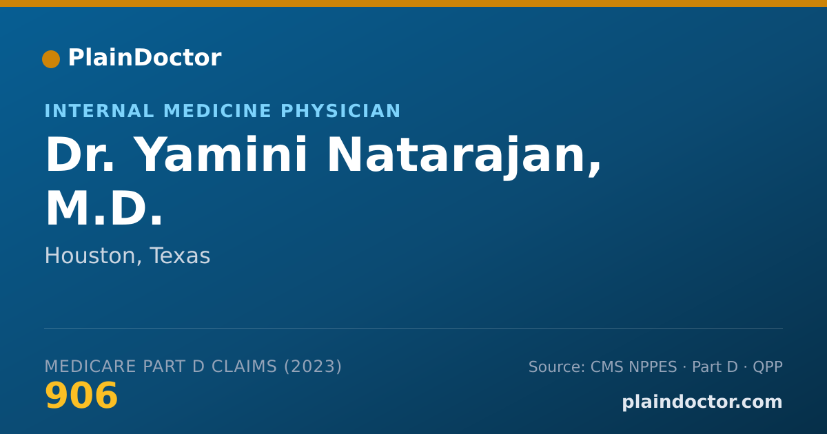 Shareable card for Yamini Natarajan, M.D. - Internal Medicine Physician, Houston, TX