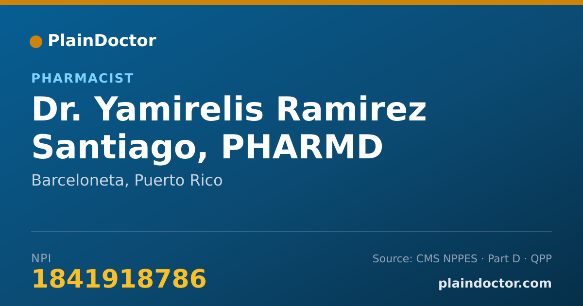 Shareable card for Yamirelis Ramirez Santiago, PHARMD - Pharmacist, Barceloneta, PR