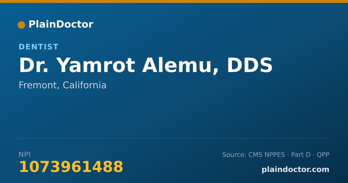 Shareable card for Yamrot Alemu, DDS - Dentist, Fremont, CA