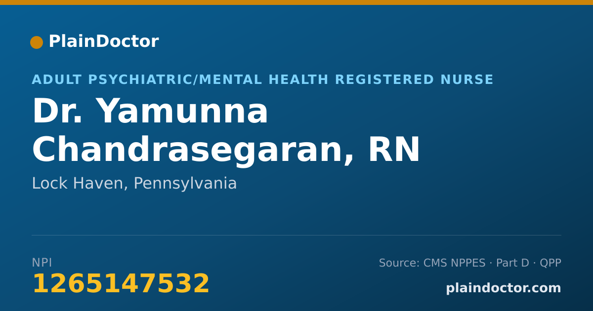 Shareable card for Yamunna Chandrasegaran, RN - Adult Psychiatric/Mental Health Registered Nurse, Lock Haven, PA