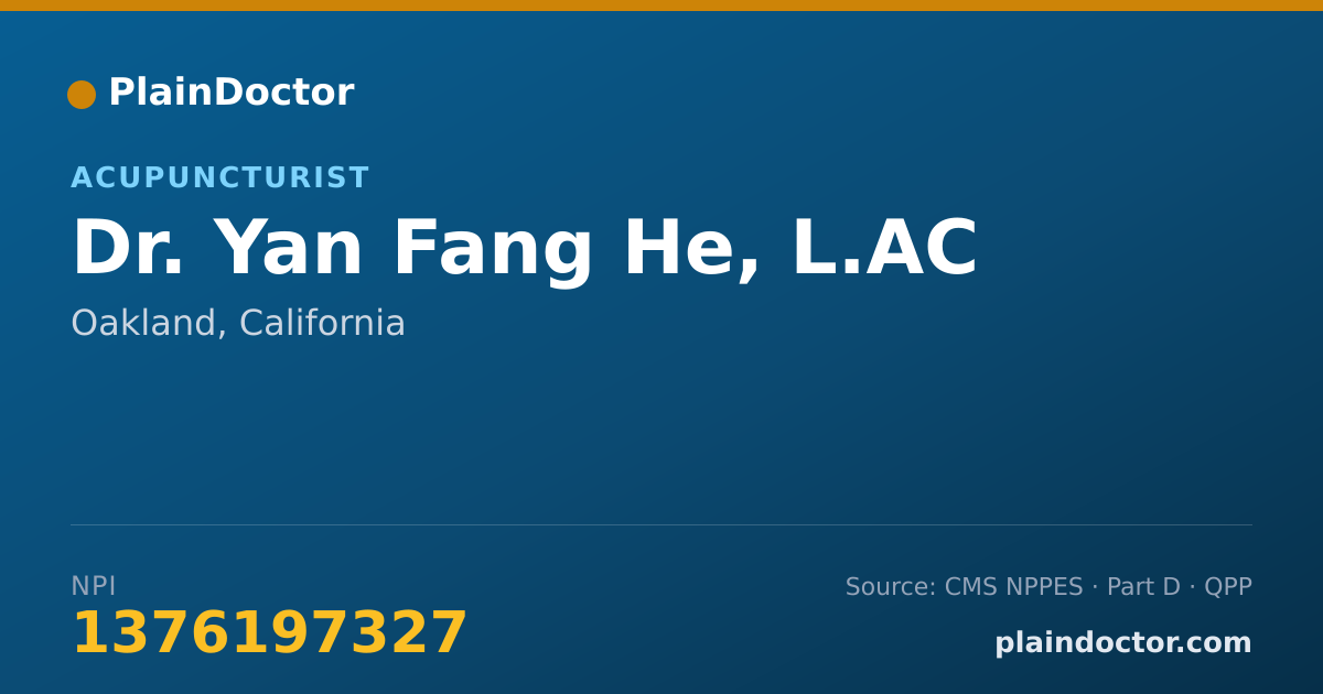 Shareable card for Yan Fang He, L.AC - Acupuncturist, Oakland, CA