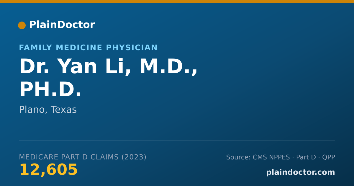 Shareable card for Yan Li, M.D., PH.D. - Family Medicine Physician, Plano, TX