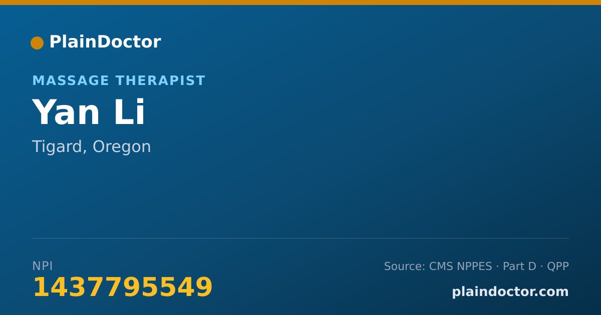 Shareable card for Yan Li - Massage Therapist, Tigard, OR