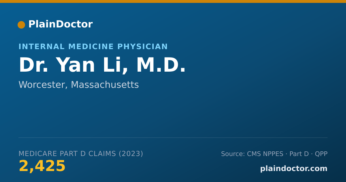 Shareable card for Yan Li, M.D. - Internal Medicine Physician, Worcester, MA