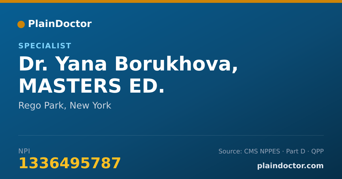 Shareable card for Yana Borukhova, MASTERS ED. - Specialist, Rego Park, NY