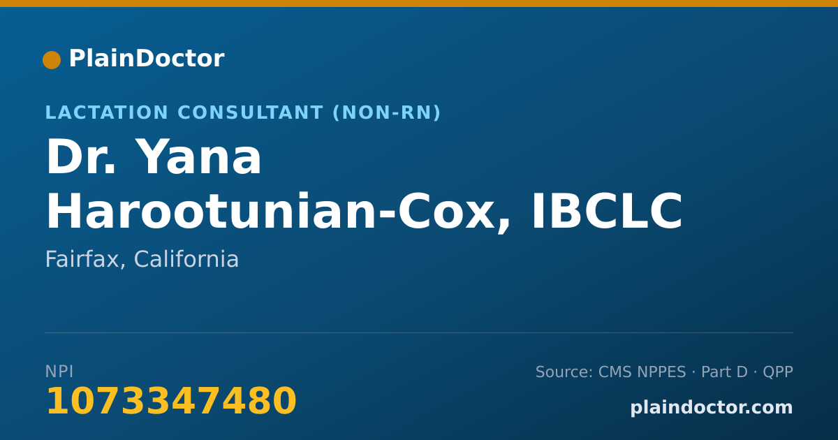 Shareable card for Yana Harootunian-Cox, IBCLC - Lactation Consultant (Non-RN), Fairfax, CA