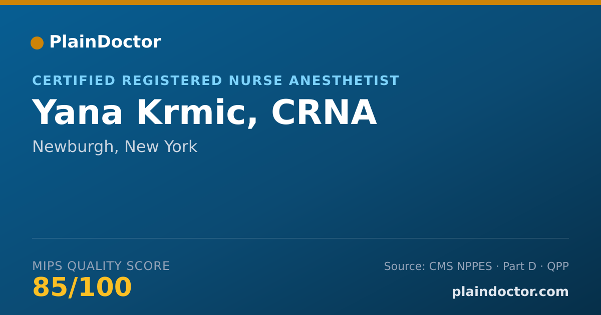 Shareable card for Yana Krmic, CRNA - Registered Nurse, Newburgh, NY