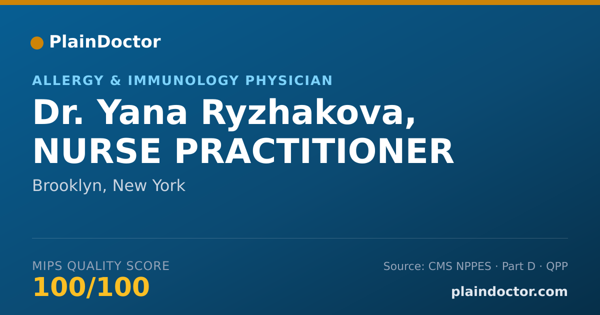 Shareable card for Yana Ryzhakova, NURSE PRACTITIONER - Allergy & Immunology Physician, Brooklyn, NY