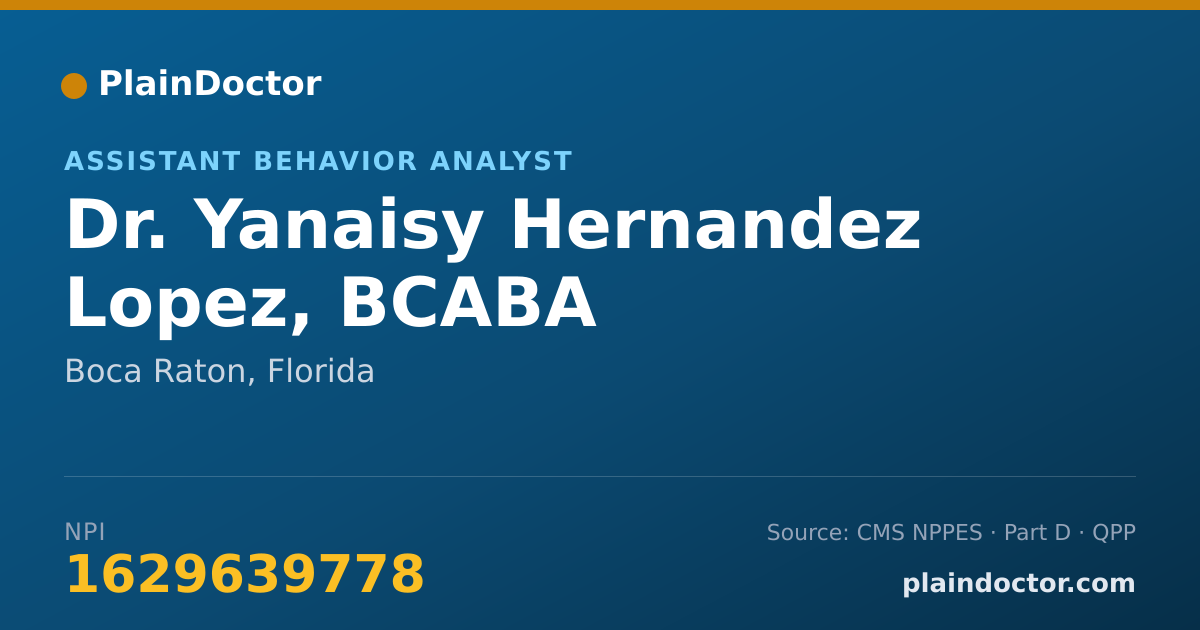 Shareable card for Yanaisy Hernandez Lopez, BCABA - Assistant Behavior Analyst, Boca Raton, FL