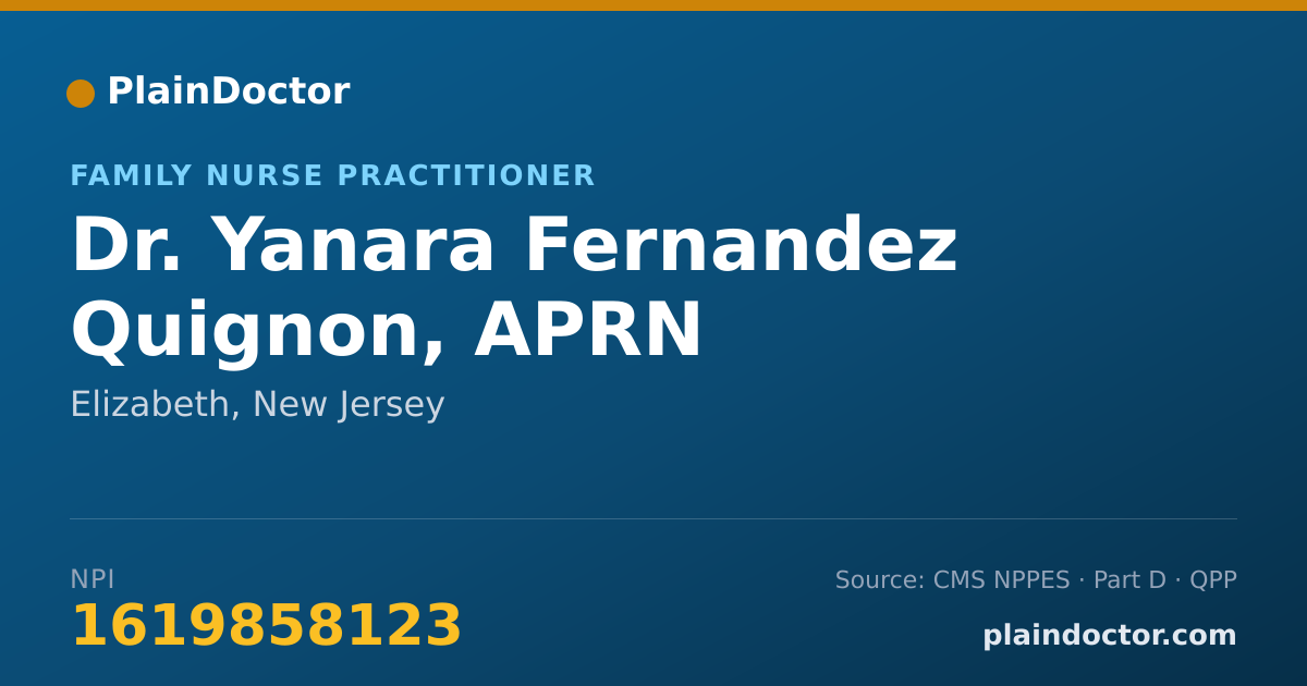 Shareable card for Yanara Fernandez Quignon, APRN - Family Nurse Practitioner, Elizabeth, NJ