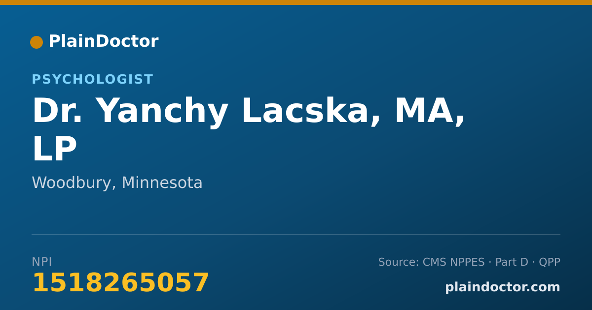 Shareable card for Yanchy Lacska, MA, LP - Psychologist, Woodbury, MN