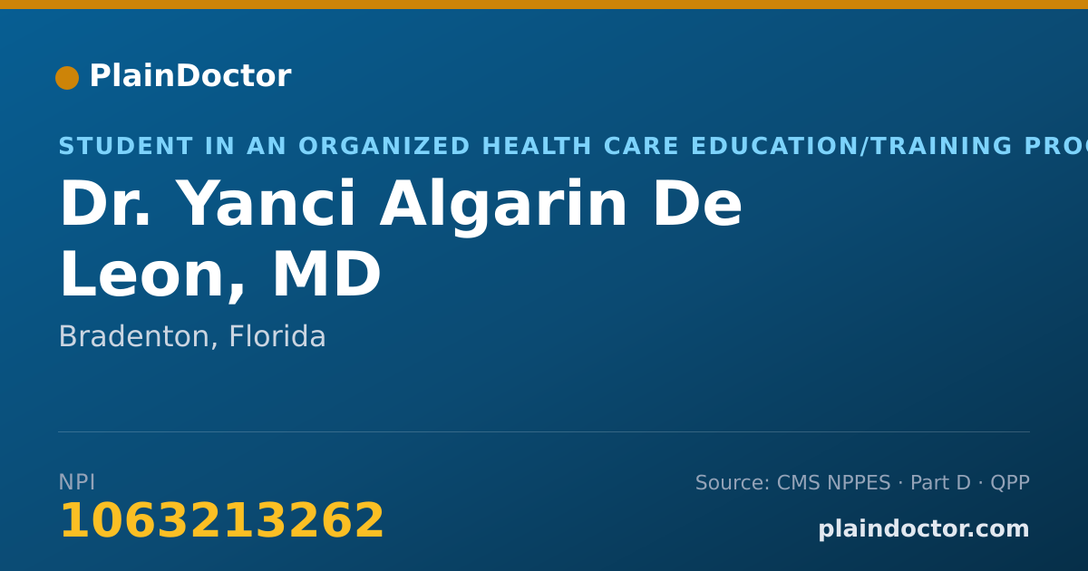 Shareable card for Yanci Algarin De Leon, MD - Student in an Organized Health Care Education/Training Program, Bradenton, FL