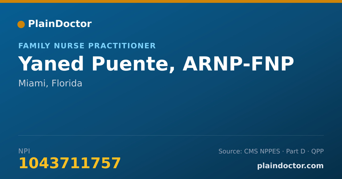Shareable card for Yaned Puente, ARNP-FNP - Family Nurse Practitioner, Miami, FL