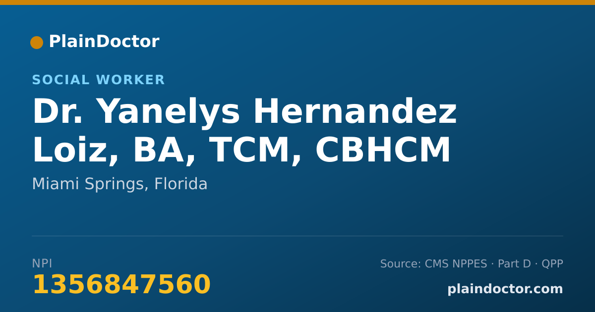 Shareable card for Yanelys Hernandez Loiz, BA, TCM, CBHCM - Social Worker, Miami Springs, FL