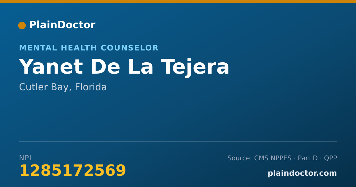 Shareable card for Yanet De La Tejera - Mental Health Counselor, Cutler Bay, FL
