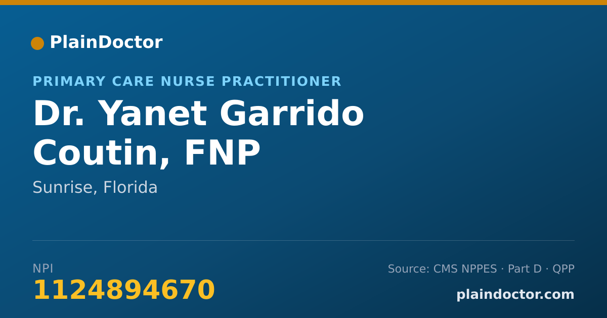 Shareable card for Yanet Garrido Coutin, FNP - Primary Care Nurse Practitioner, Sunrise, FL