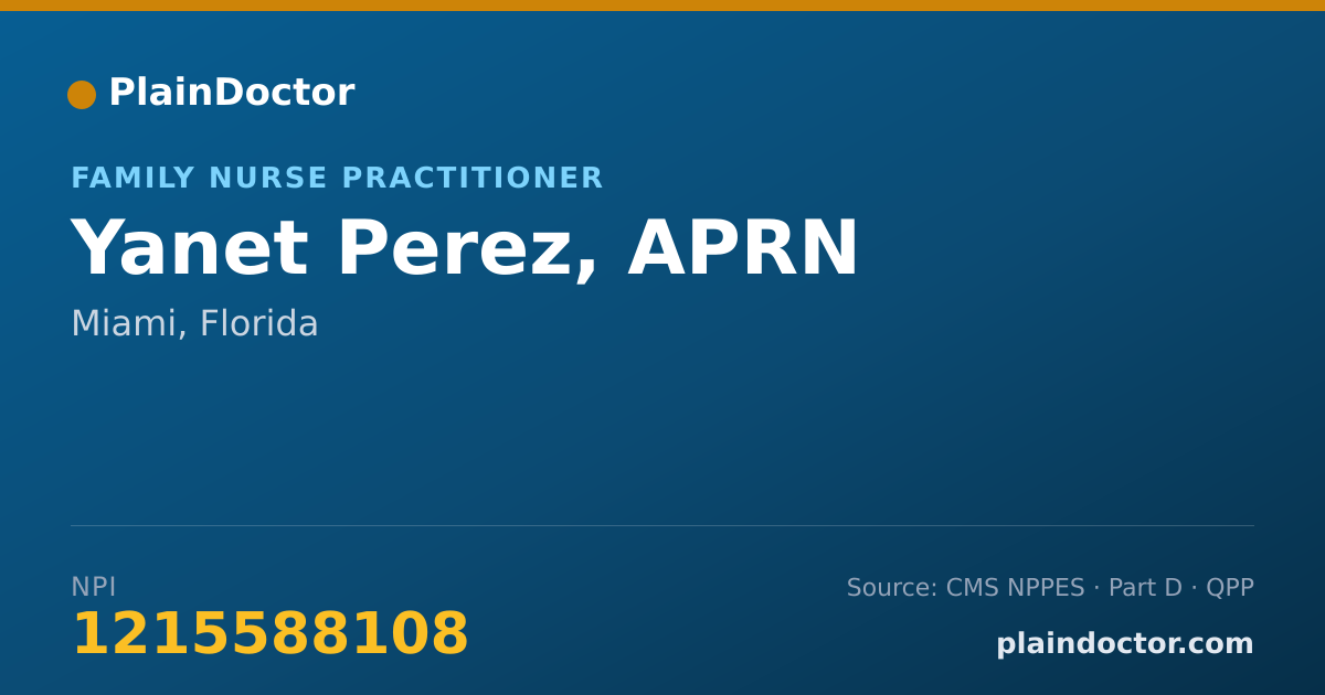 Shareable card for Yanet Perez, APRN - Family Nurse Practitioner, Miami, FL