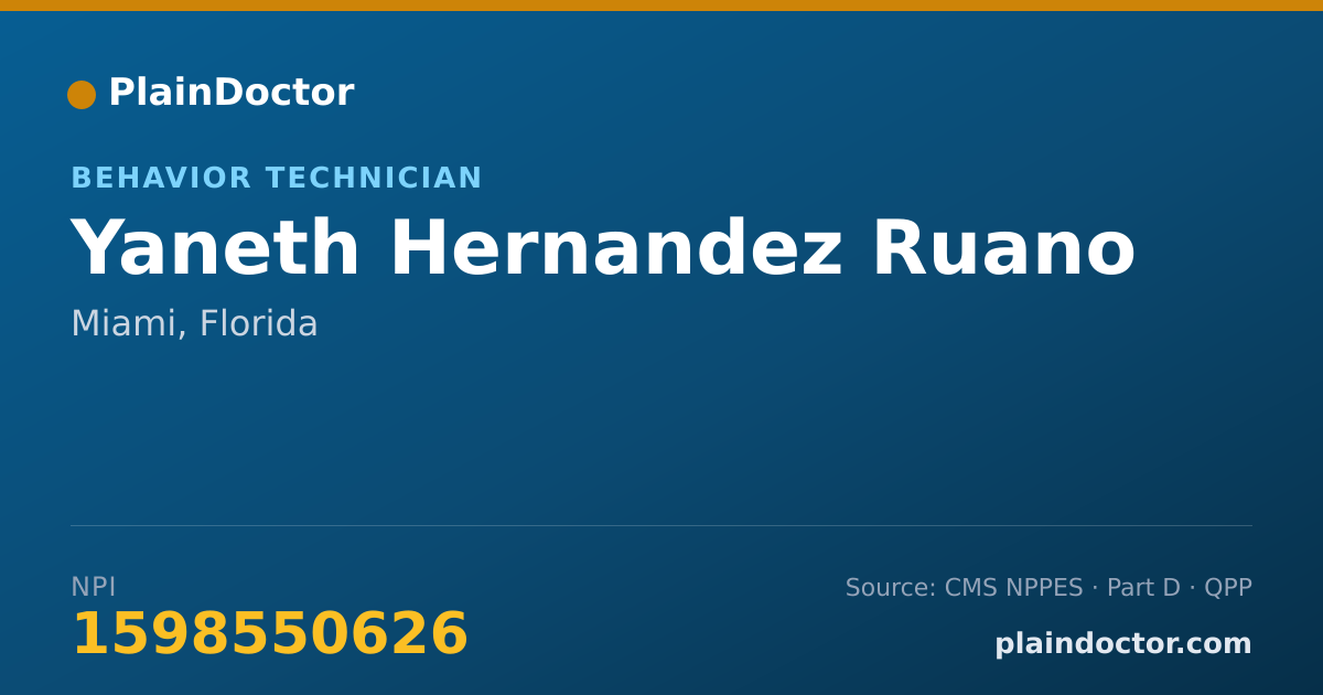 Shareable card for Yaneth Hernandez Ruano - Behavior Technician, Miami, FL