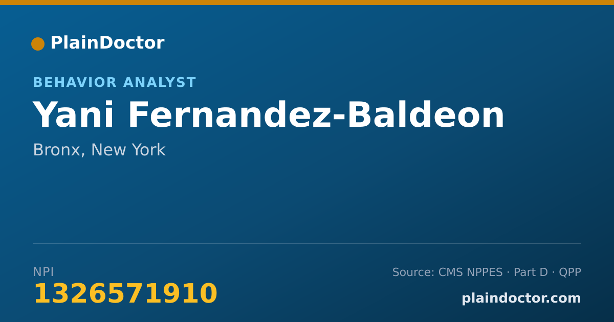 Shareable card for Yani Fernandez-Baldeon - Behavior Analyst, Bronx, NY