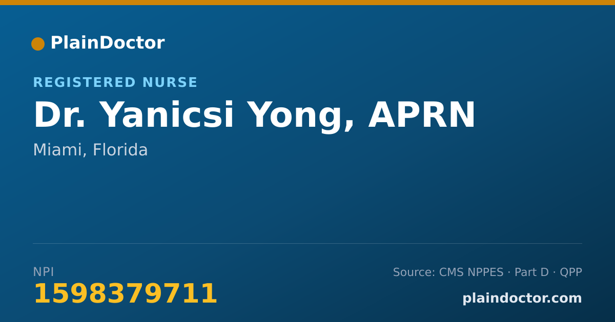 Shareable card for Yanicsi Yong, APRN - Registered Nurse, Miami, FL