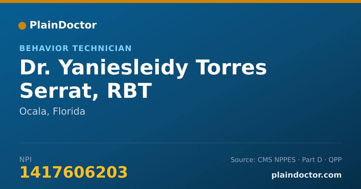 Shareable card for Yaniesleidy Torres Serrat, RBT - Behavior Technician, Ocala, FL